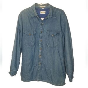 Campus Shacket Jean Shirt Jacket Men XL Quilted Lined Blue Denim Button Vtg 90s